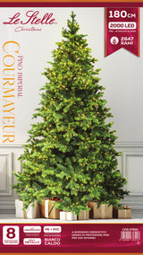 le stelle albero di natale artificiale verde h 180cm x l 120cm super folto con 2000 luci led incorporate e base a croce in metallo