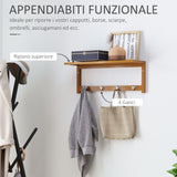 easycomfort easycomfort appendiabiti con mensola attaccapanni a parete con ripiano bambu 50 16 17 5cm ean 8054111840262