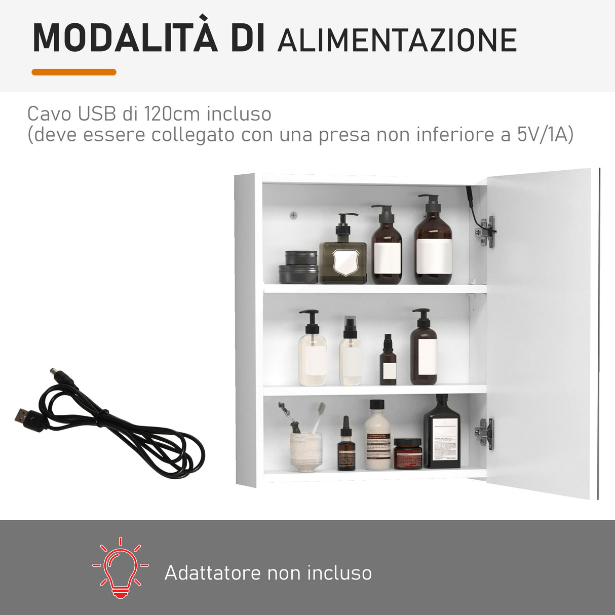 easycomfort easycomfort armadietto pensile da bagno con 1 anta specchio e luci a led 2 ripiani interni mdf bianco 60 x 50 x 15cm ean 8054144138923
