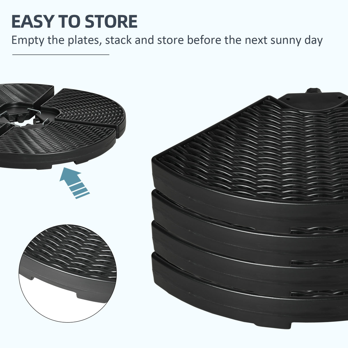 easycomfort easycomfort base per ombrellone a braccio da 4 pezzi in hdpe riempibili con acqua e sabbia 100x8 cm nero