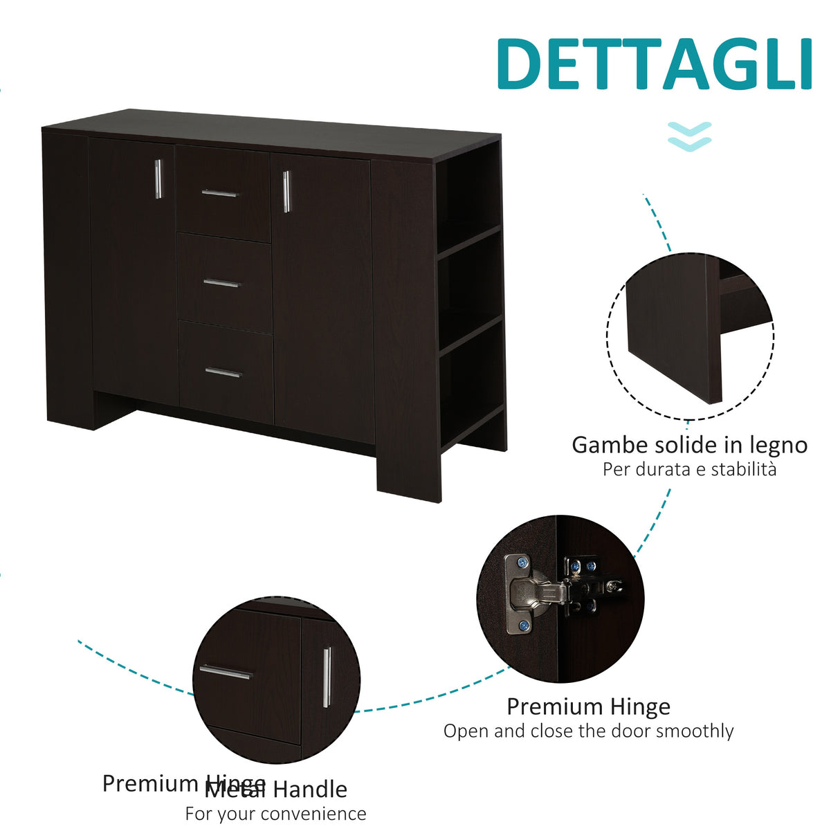 easycomfort easycomfort credenza in stile classico per sala da pranzo con 2 ante 3 cassetti e 3 ripiani in legno scuro 120 x 38 x 84cm ean 8054111848381