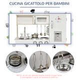 easycomfort easycomfort cucina giocattolo in legno per bambini con lavandino e fornelli pentole e utensili in acciaio 74x30x81cm bianco