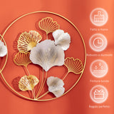 easycomfort easycomfort decorazione murale 3d in metallo wall art dorata con ginkgo in due cornici rotonde 102x66 2cm oro e argento
