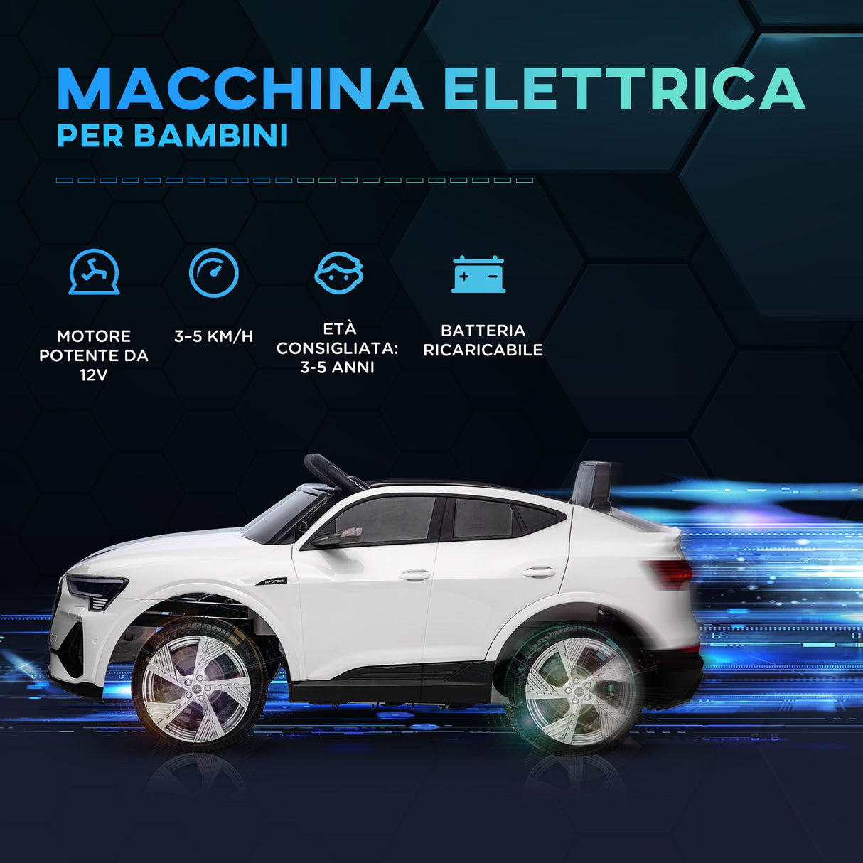 easycomfort easycomfort macchina elettrica per bambini 12v con telecomando velocita 3 8kmh luci e musica eta 3 5 anni bianco