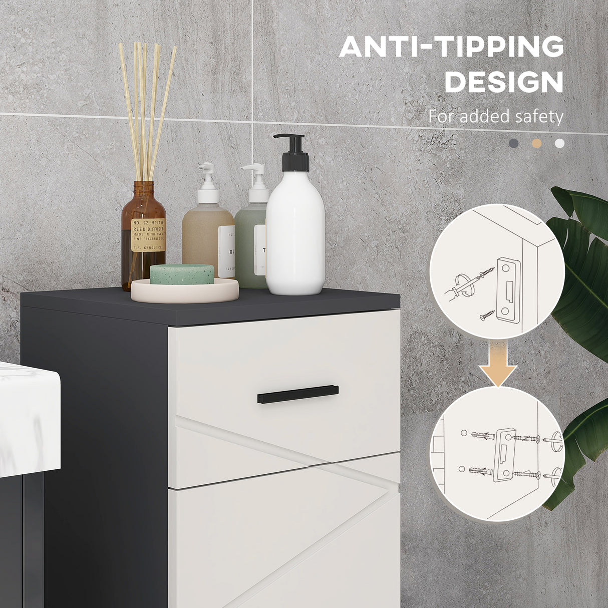 easycomfort easycomfort mobiletto bagno in truciolato con cassetto e armadietto a 2 livelli regolabili 30x30x82 cm grigio
