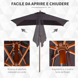 easycomfort easycomfort ombrellone da giardino inclinabile 2x1 5 m con 6 stecche e palo in legno di abete grigio scuro