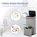 easycomfort easycomfort pattumiera 72l a 3 scomparti con sensore infrarossi e apertura automatica in acciaio e abs 42x30x81 cm
