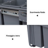 easycomfort easycomfort pattumiera estraibile con 3 contenitori per raccolta differenziata capacita totale 40l 48x34 2x41 8cm grigio