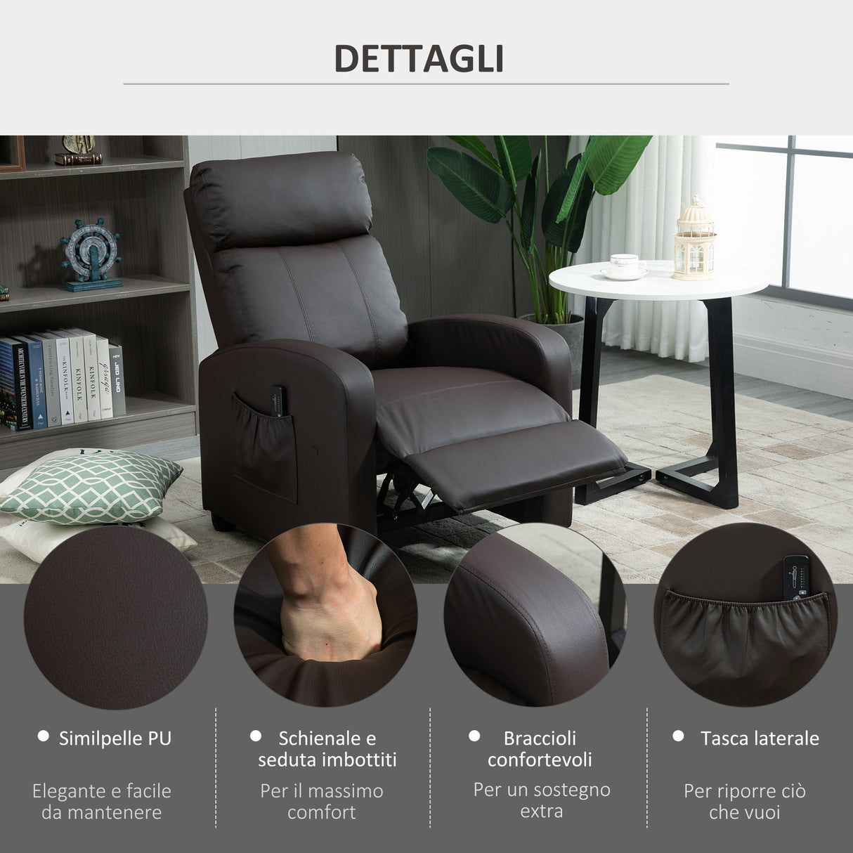 easycomfort easycomfort poltrona relax massaggiante con telecomando e 8 programmi reclinazione e poggiapiedi 68x88x98cm marrone