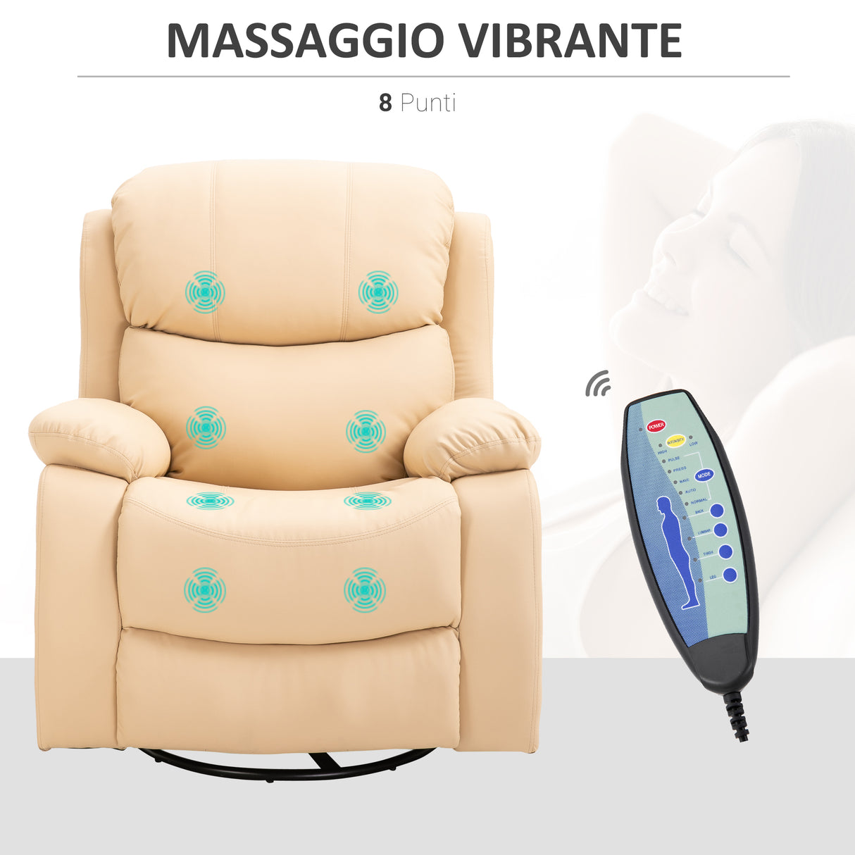 easycomfort easycomfort poltrona relax reclinabile beige con 8 punti massaggianti riscaldanti e poggiapiedi 97x92x104 cm