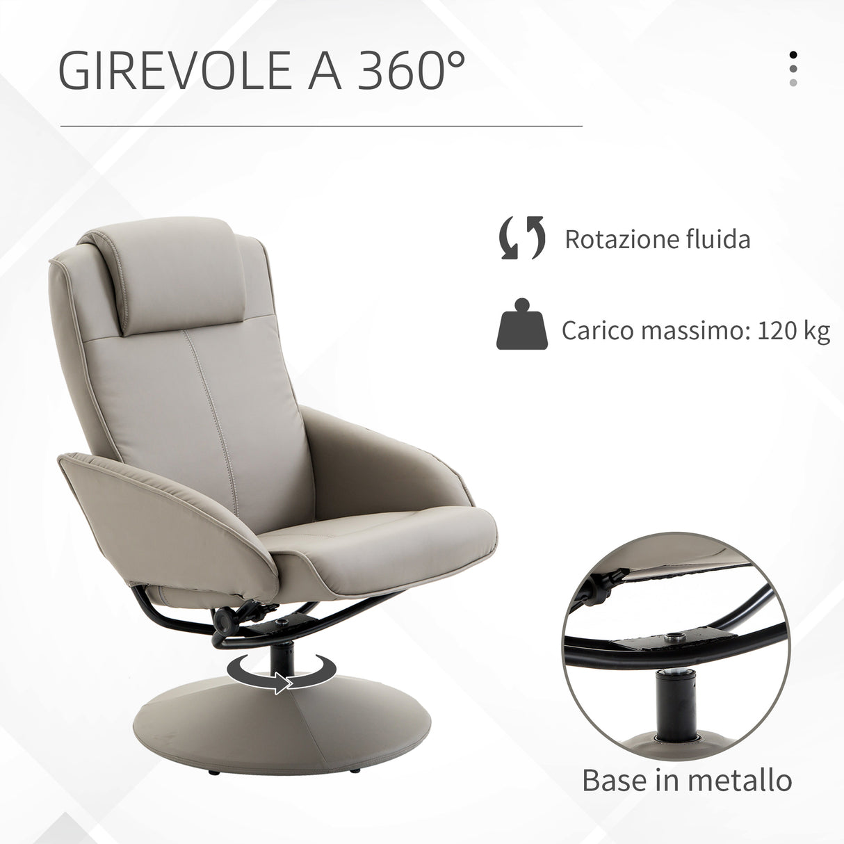 easycomfort easycomfort poltrona relax reclinabile con pouf poggiapiedi abbinato e rivestimento in finta pelle 71x78x101cm grigia ean 8054144134468