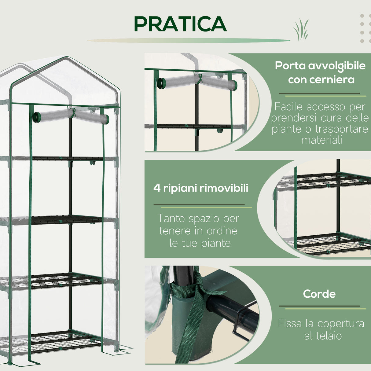 easycomfort easycomfort serra da balcone compatta con 4 ripiani e copertura in pvc trasparente 70x50x160cm