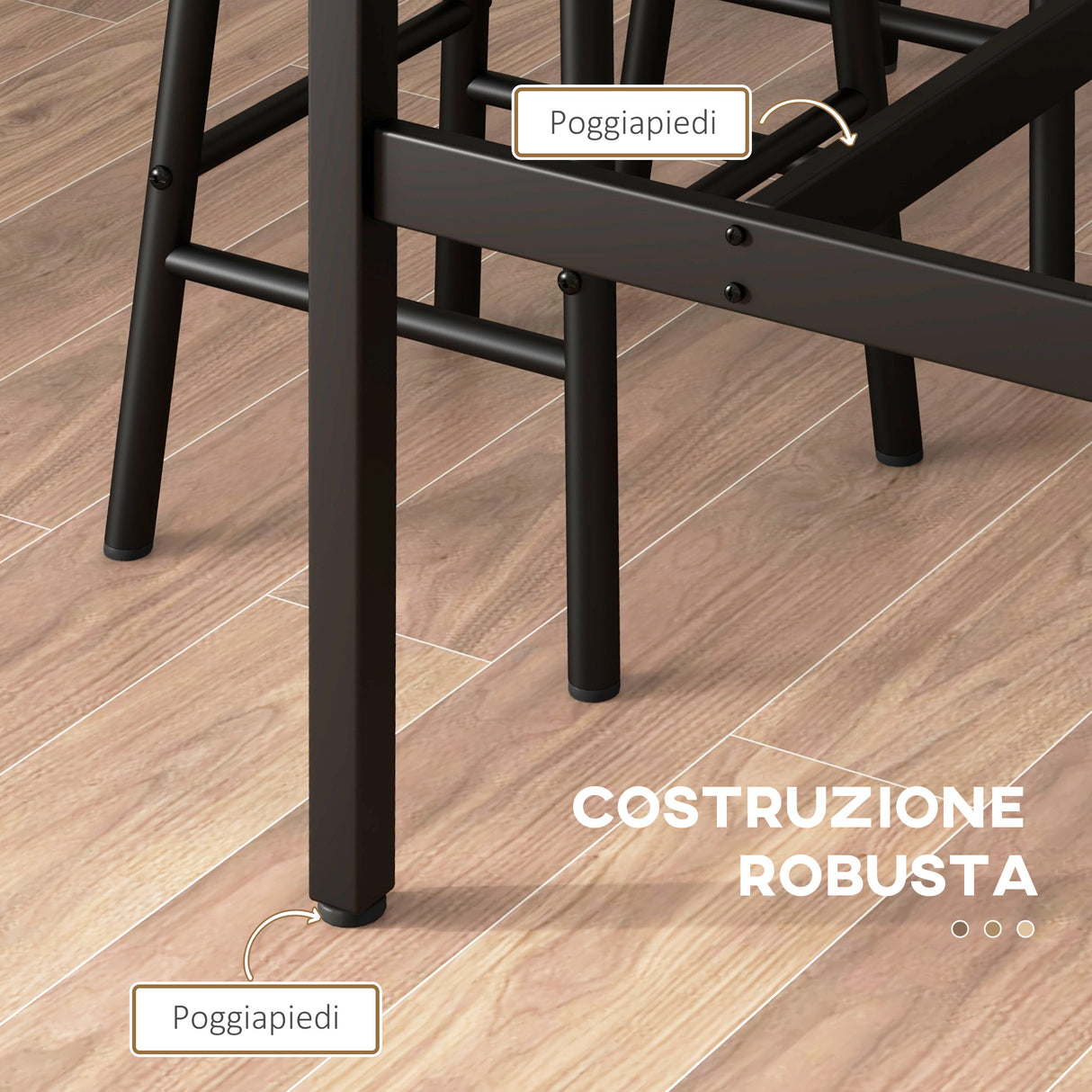 easycomfort easycomfort set tavolo e sedie 5 pezzi con 4 sgabelli con poggiapiedi e tavolo rettangolare nero e marrone