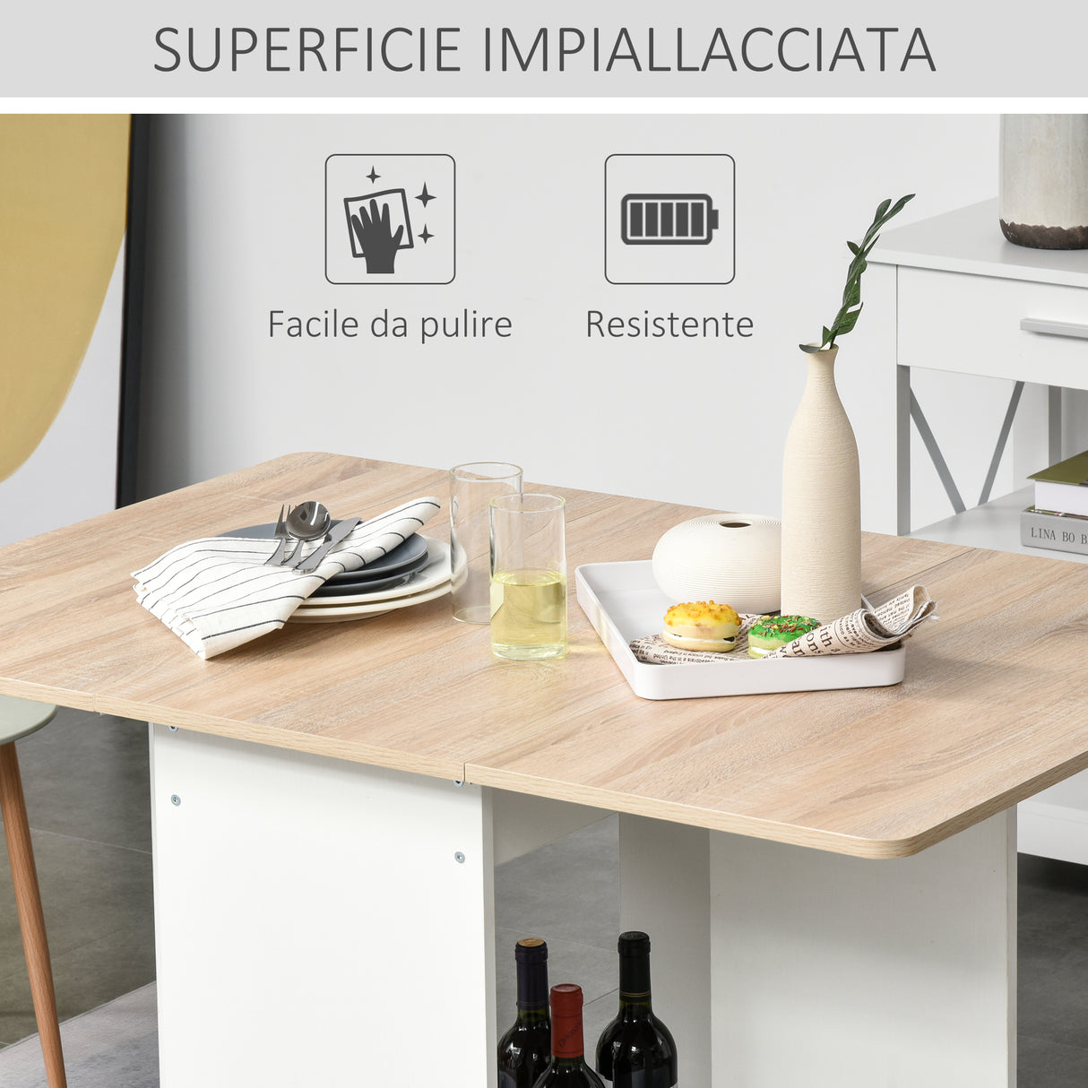 easycomfort easycomfort tavolo consolle a ribalta con vano mensola tavolino da salotto e cucina tavolo a ribalta pieghevole salvaspazio color legno e bianco 118x80x72cm ean 8054144135571