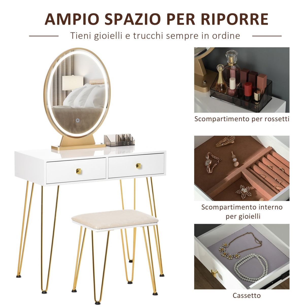 easycomfort easycomfort toeletta con specchio luci a led in stile industriale tavolo per trucco con sgabello mobile toeletta con interruttore touch bianco