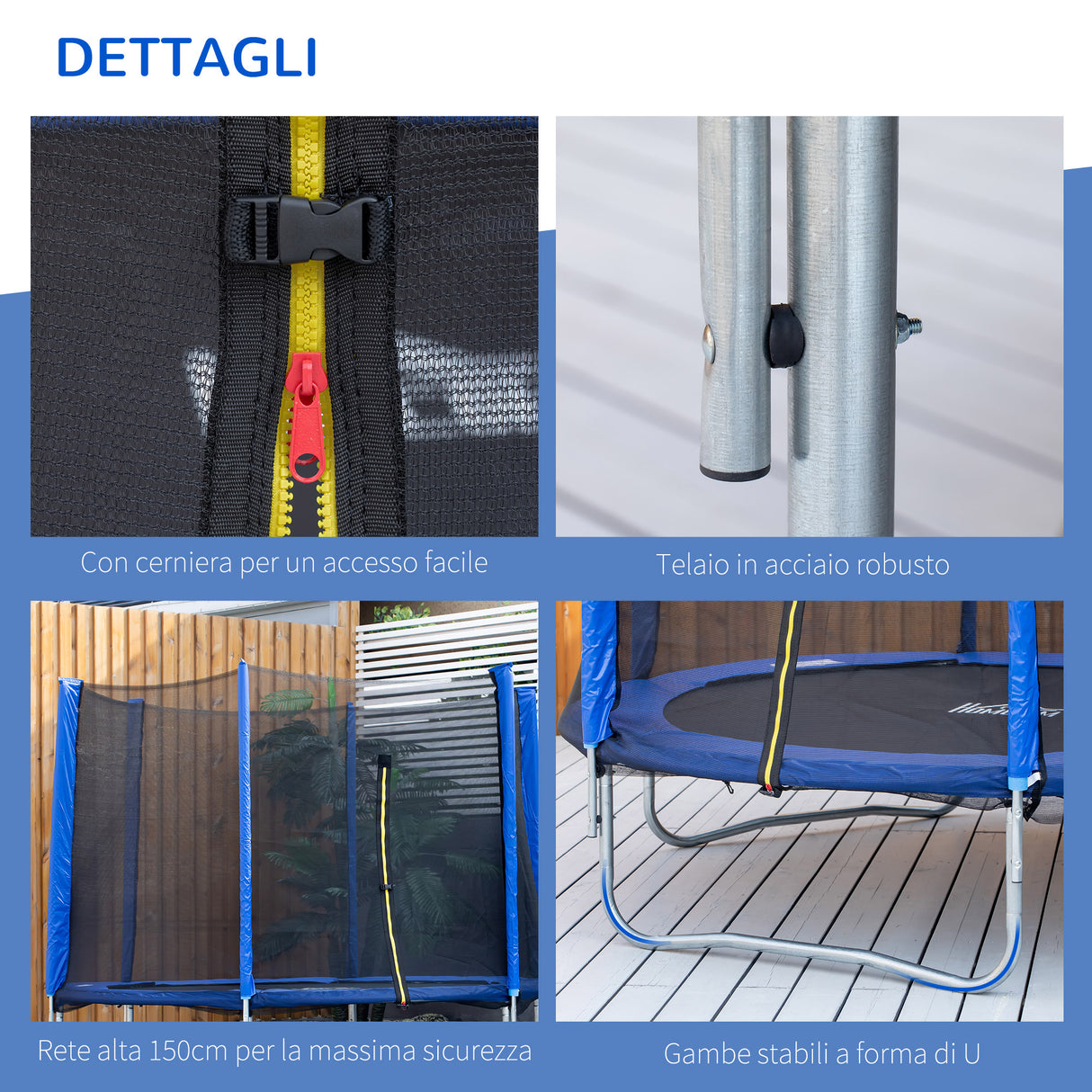 easycomfort easycomfort trampolino elastico esterni con rete di sicurezza e pali imbottiti per adulti e bambini 244x244x205cm