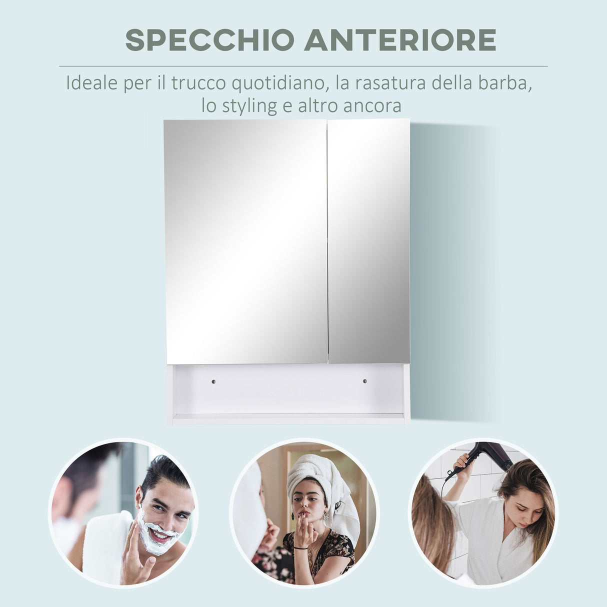 easycomfort easycomfort armadietto a specchio rettangolare montato a parete con credenze e ripiano regolabile in mdf e vetro 60x15x75cm bianco