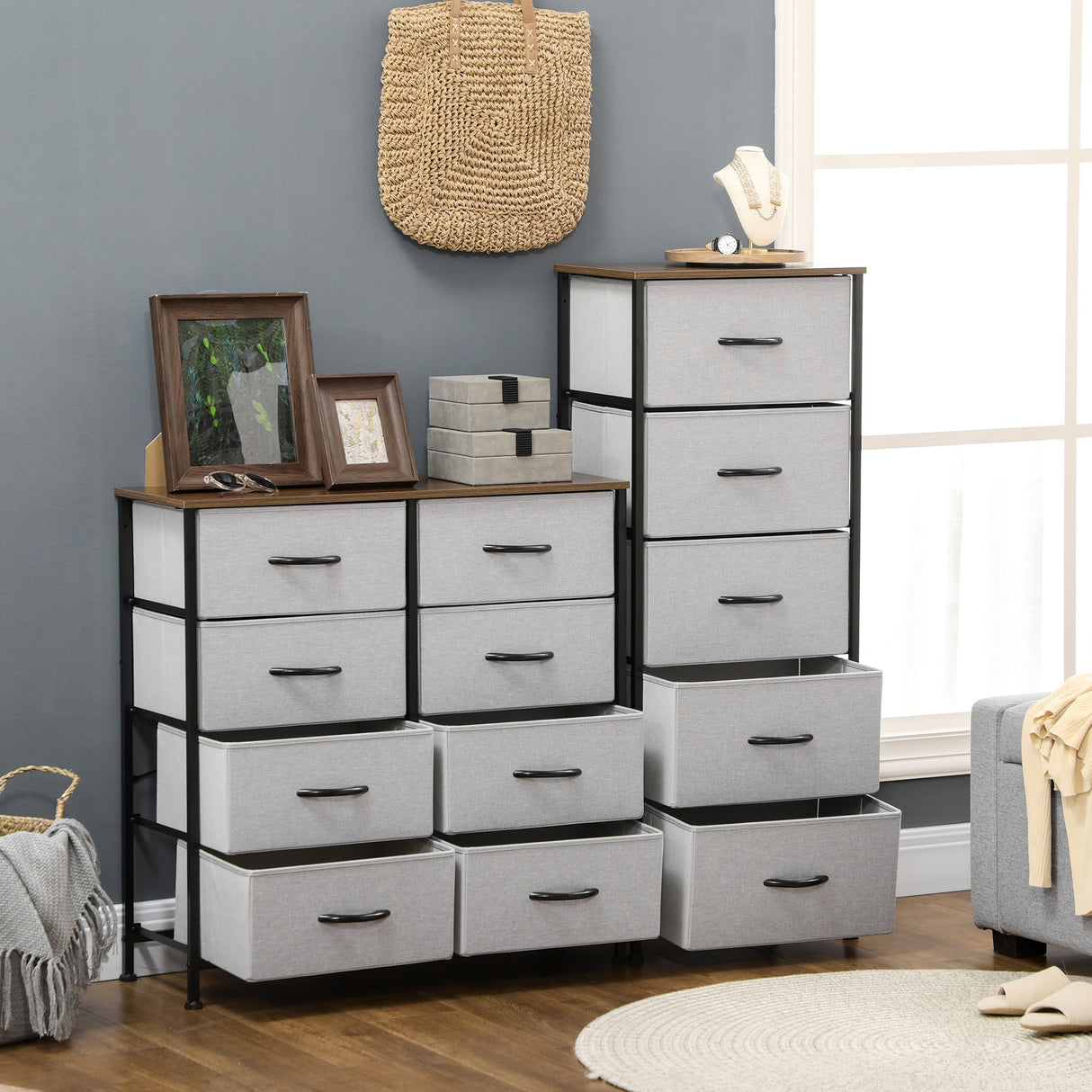 easycomfort easycomfort cassettiera 8 cassetti in tessuto rimovibili in legno e acciaio stile industriale 80x30x81 5cm