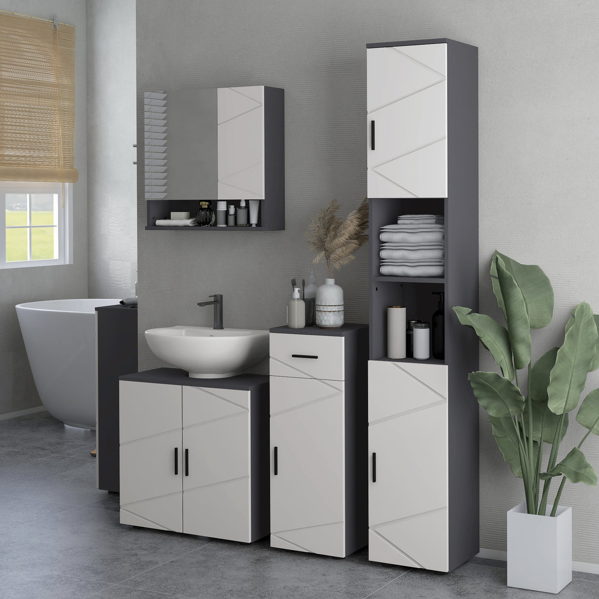 easycomfort easycomfort colonna bagno in truciolato con 2 ripiani aperti e 2 armadietti a 2 livelli 30x30x183 cm grigio