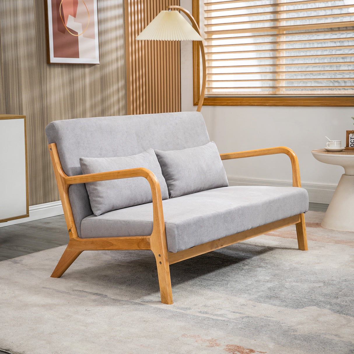 easycomfort easycomfort divano 2 posti moderno in legno con cuscini seduta imbottita e tessuto effetto velluto 122x80x72 cm grigio