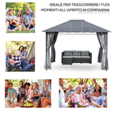 easycomfort easycomfort gazebo da giardino 3 6x3m con tetto in policarbonato anti uv e tende grigio