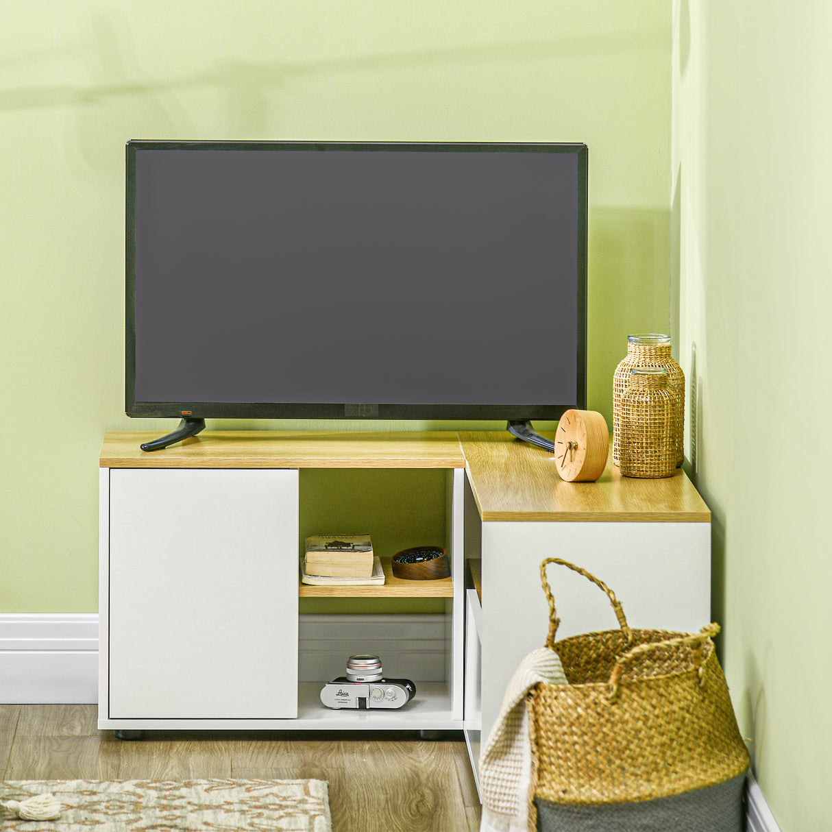 easycomfort easycomfort mobile tv a l per tv da 40 con 3 ripiani aperti e 2 armadietti in truciolato 90x90x45 cm