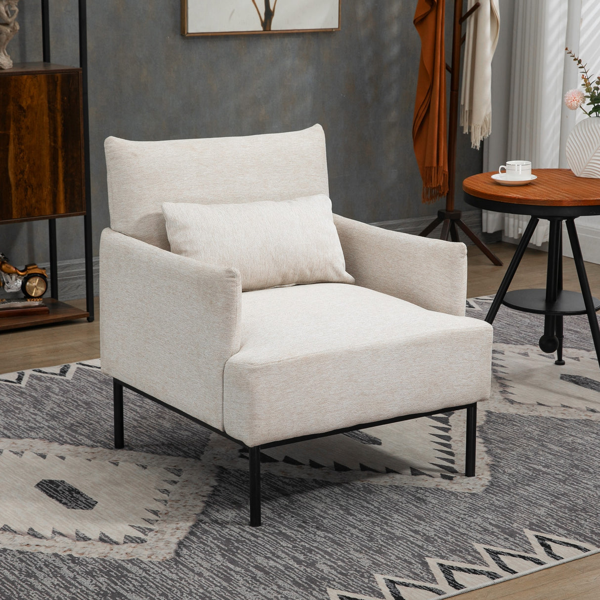 easycomfort easycomfort poltrona moderna darredo con cuscino extra in tessuto effetto lino e acciaio 73x81x82 cm bianco crema