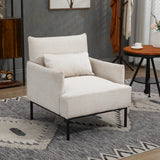 easycomfort easycomfort poltrona moderna darredo con cuscino extra in tessuto effetto lino e acciaio 73x81x82 cm bianco crema