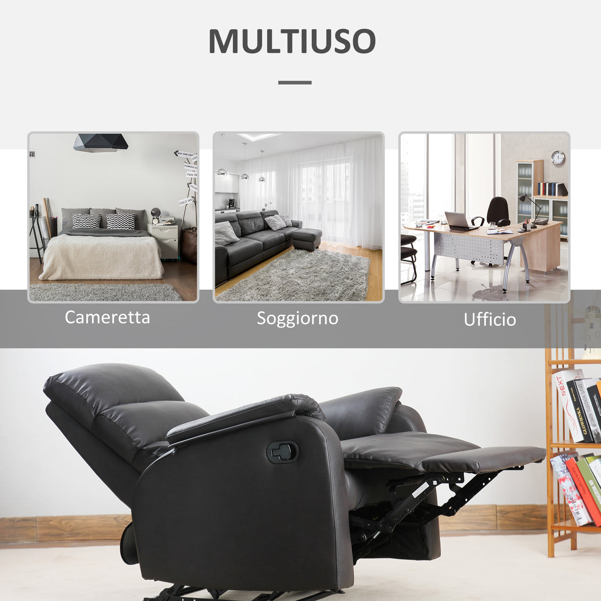 easycomfort easycomfort poltrona relax per interni reclinabile manualmente con cuscino imbottito in pelle pu e acciaio 75x82x99 cm marrone ean 8055776912493