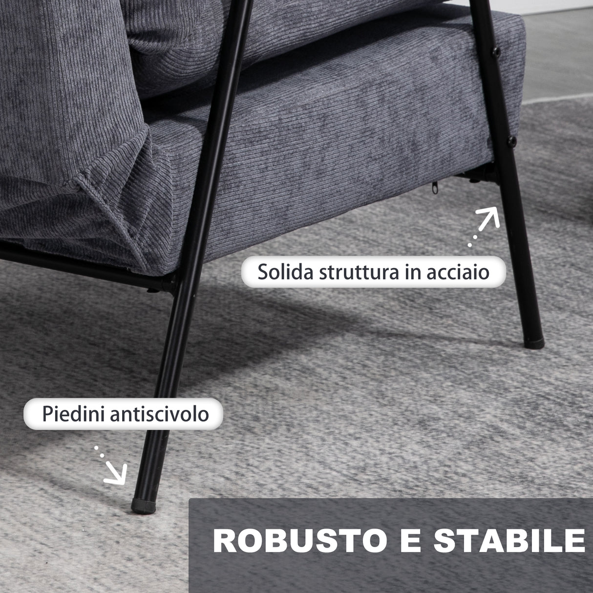 easycomfort easycomfort poltrona relax reclinabile con pouf poggiapiedi in velluto a costine grigio