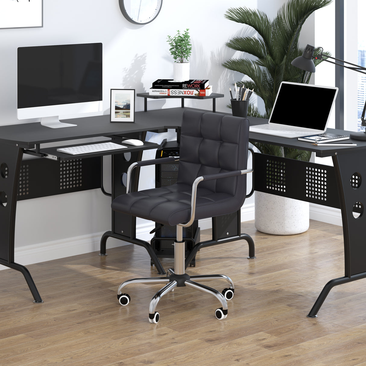 easycomfort easycomfort sedia da ufficio ergonomica in pelle pu nero sedia da studio con 5 ruote girevoli imbottitura e altezza regolabile 52 5x54x84 99cm ean 8054144135267