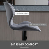 easycomfort easycomfort set 2 sgabelli da bar ad altezza regolabile con seduta ergonomica e poggiapiedi sgabelli alti in effetto velluto e metallo 47x51 5x92 114 cm grigio