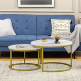 easycomfort easycomfort set 2 tavolini da salotto rotondi e impilabili in acciaio e truciolato 74x46 3 cm e 59x38 5 cm bianco e oro