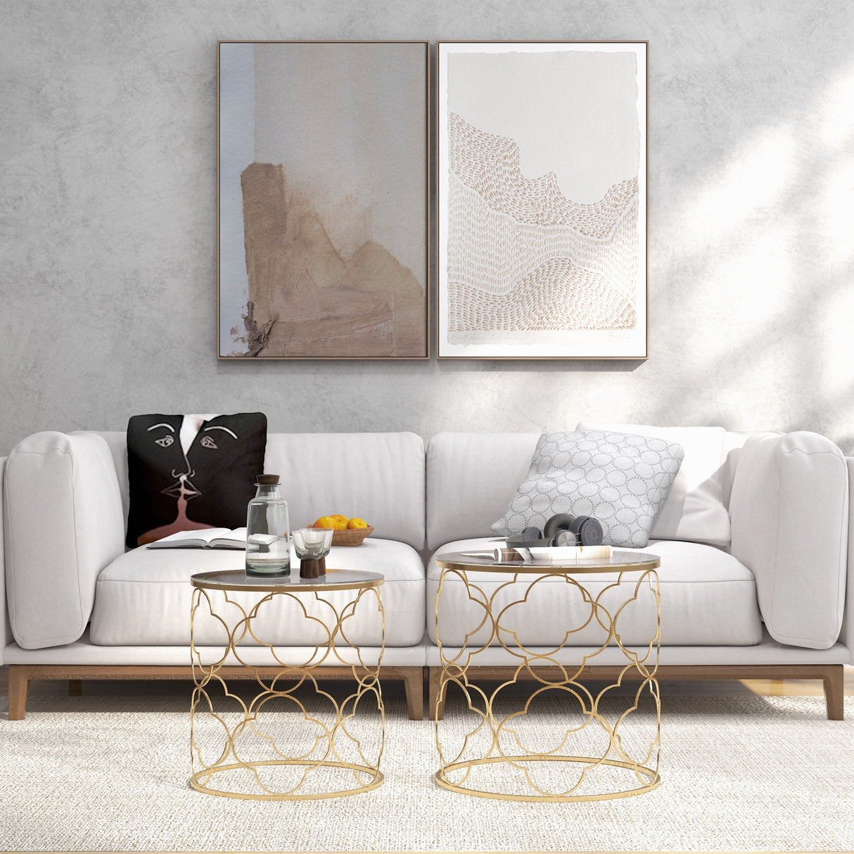 easycomfort easycomfort set di 2 tavolini da salotto impilabili art deco in metallo con piano in vetro oro