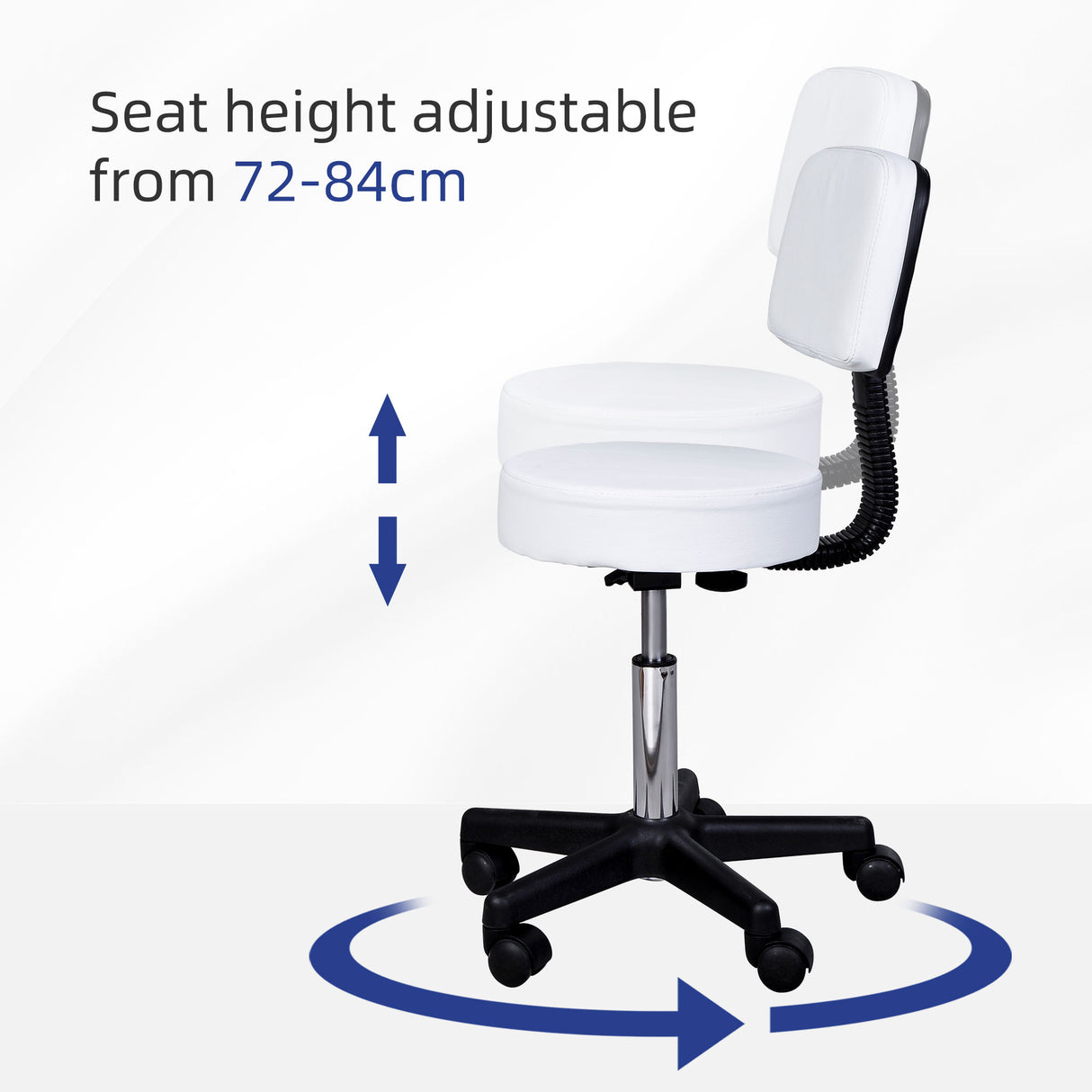 easycomfort easycomfort sgabello girevole con schienale altezza regolabile e 5 ruote in pelle pu bianca per casa o negozio ean 8054111844390