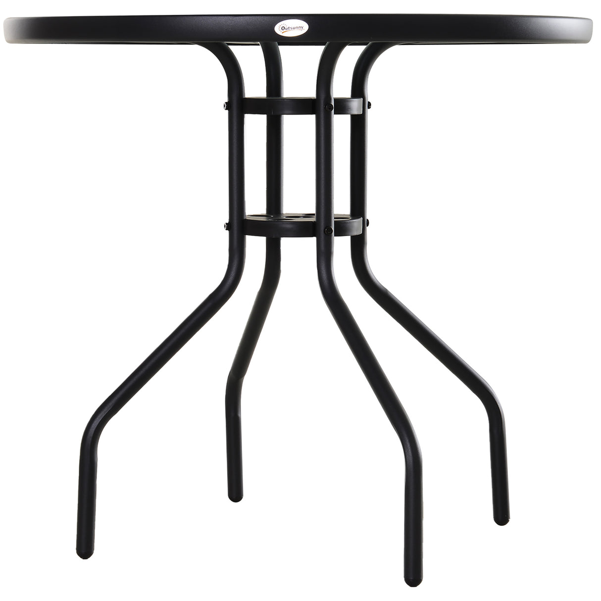easycomfort easycomfort tavolino da giardino con piano in vetro temperato e foro per ombrellone acciaio 80 x 72 cm nero