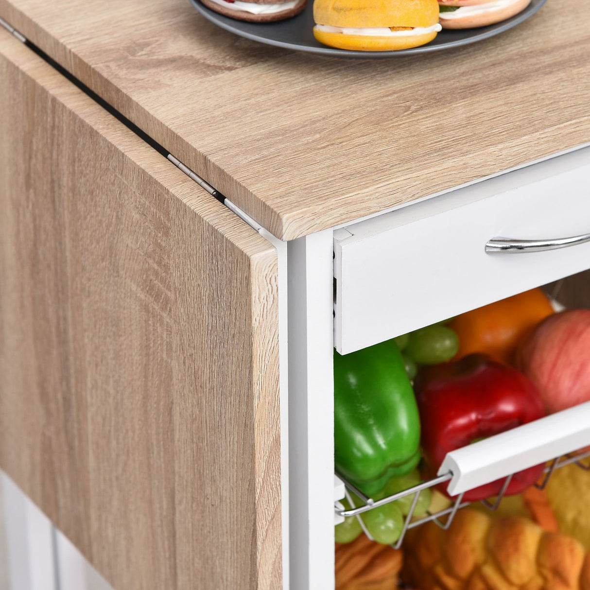 easycomfort easycomfort carrello portavivande pieghevole a 6 ruote con 3 cestini cassetto e 2 ribalte carrellino per cucina in mdf e metallo 37x37x77 5 cm bianco e legno