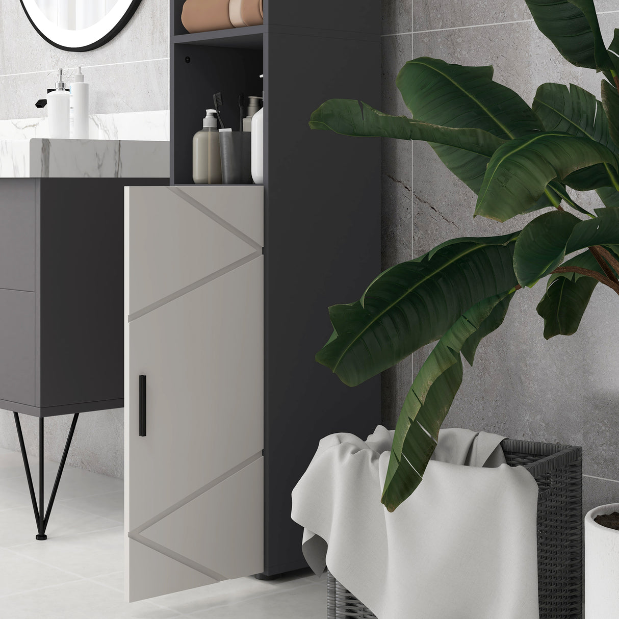 easycomfort easycomfort colonna bagno in truciolato con 2 ripiani aperti e 2 armadietti a 2 livelli 30x30x183 cm grigio