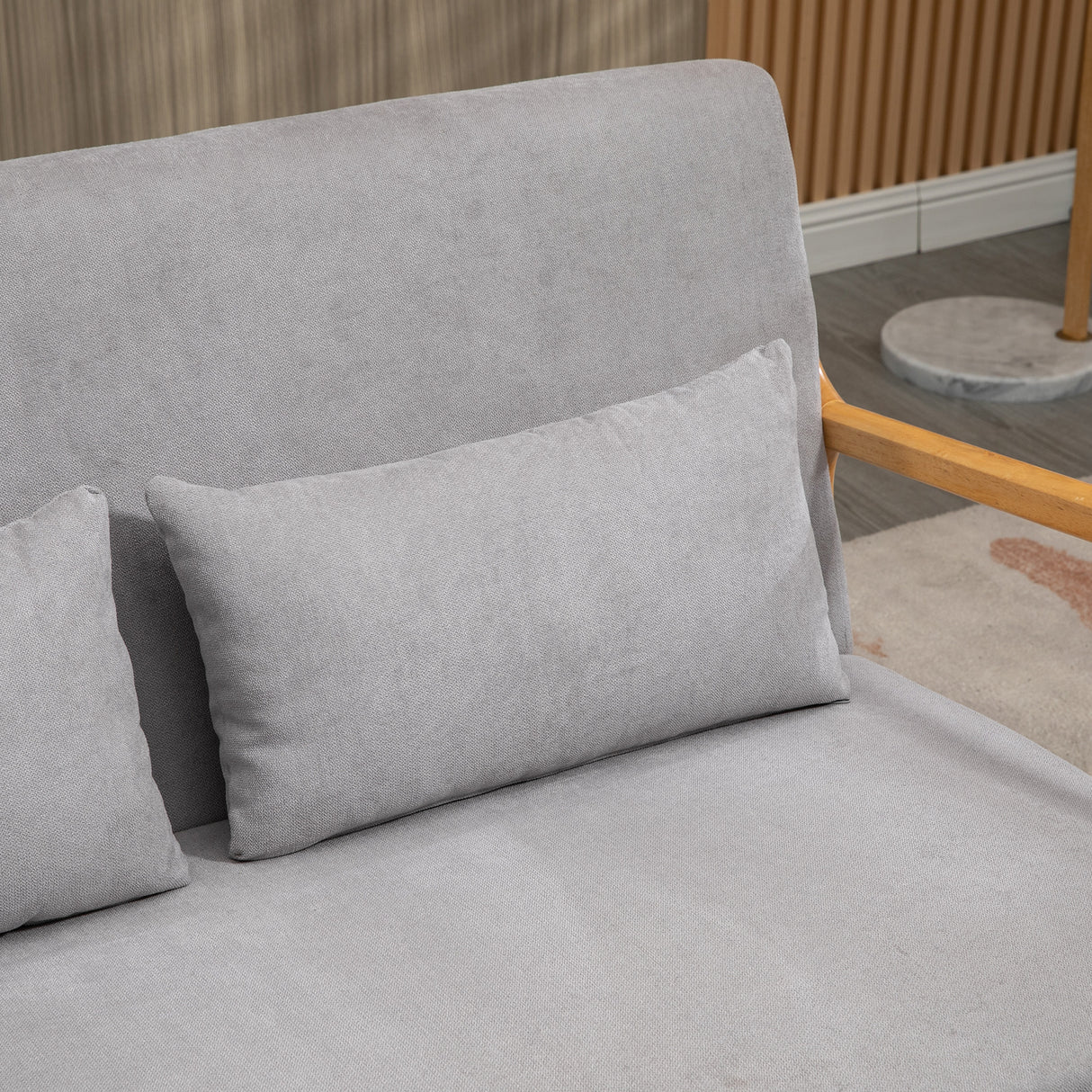 easycomfort easycomfort divano 2 posti moderno in legno con cuscini seduta imbottita e tessuto effetto velluto 122x80x72 cm grigio