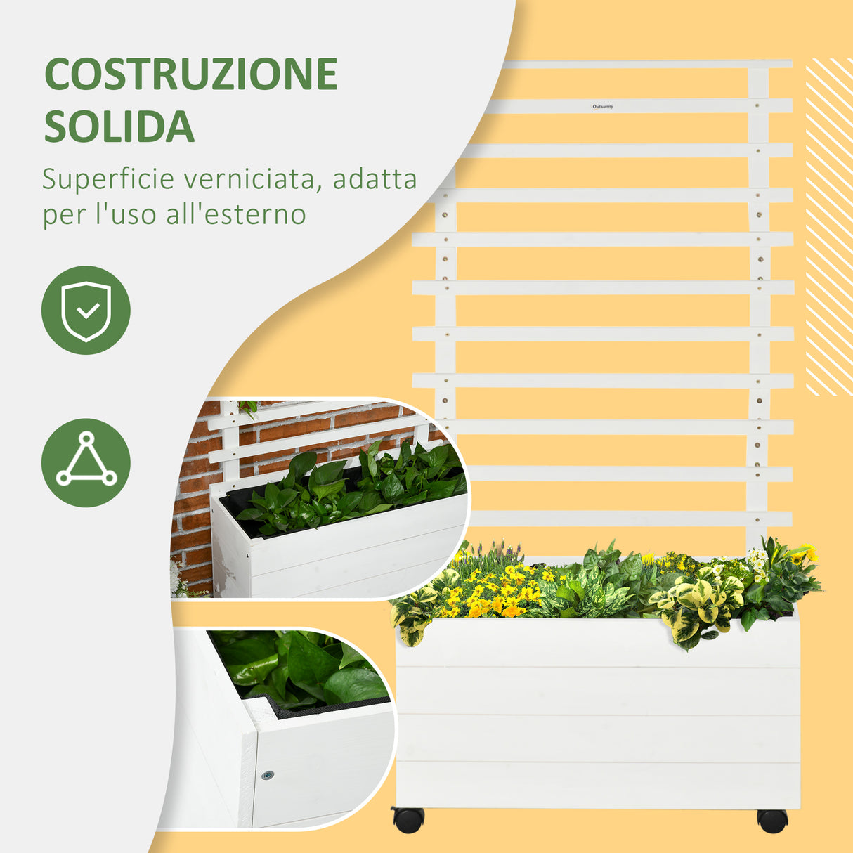 easycomfort easycomfort fioriera verticale con 4 ruote e traliccio per piante rampicanti in legno 76x30x155cm bianco
