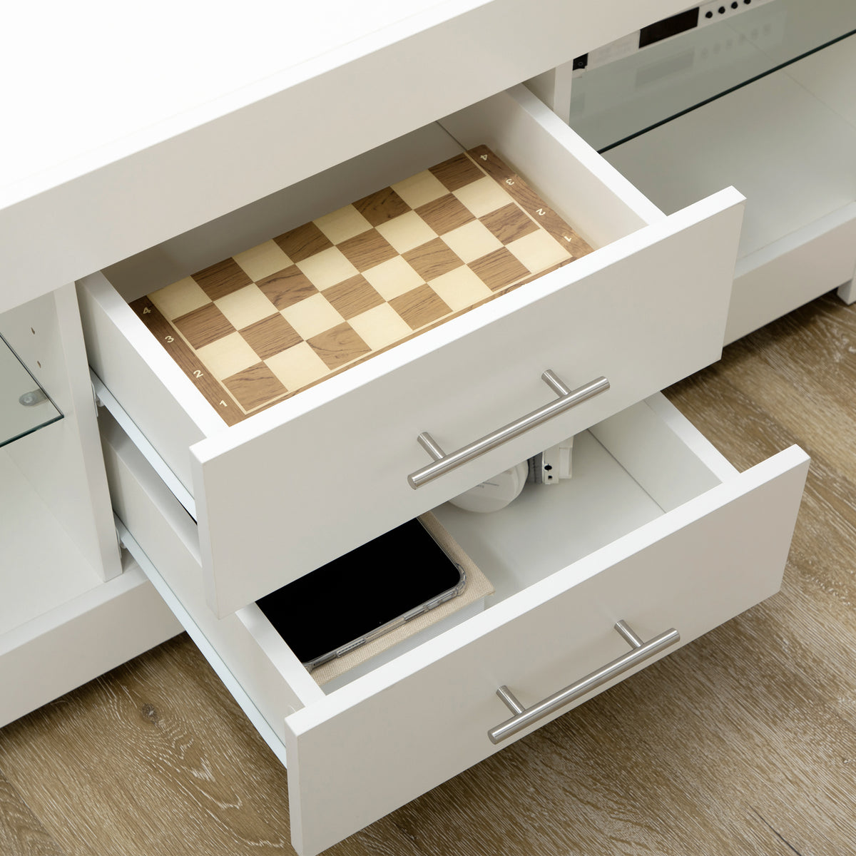 easycomfort easycomfort mobile porta tv da 55 con luci led a 12 colori e telecomando legno e vetro 120x40x50cm bianco