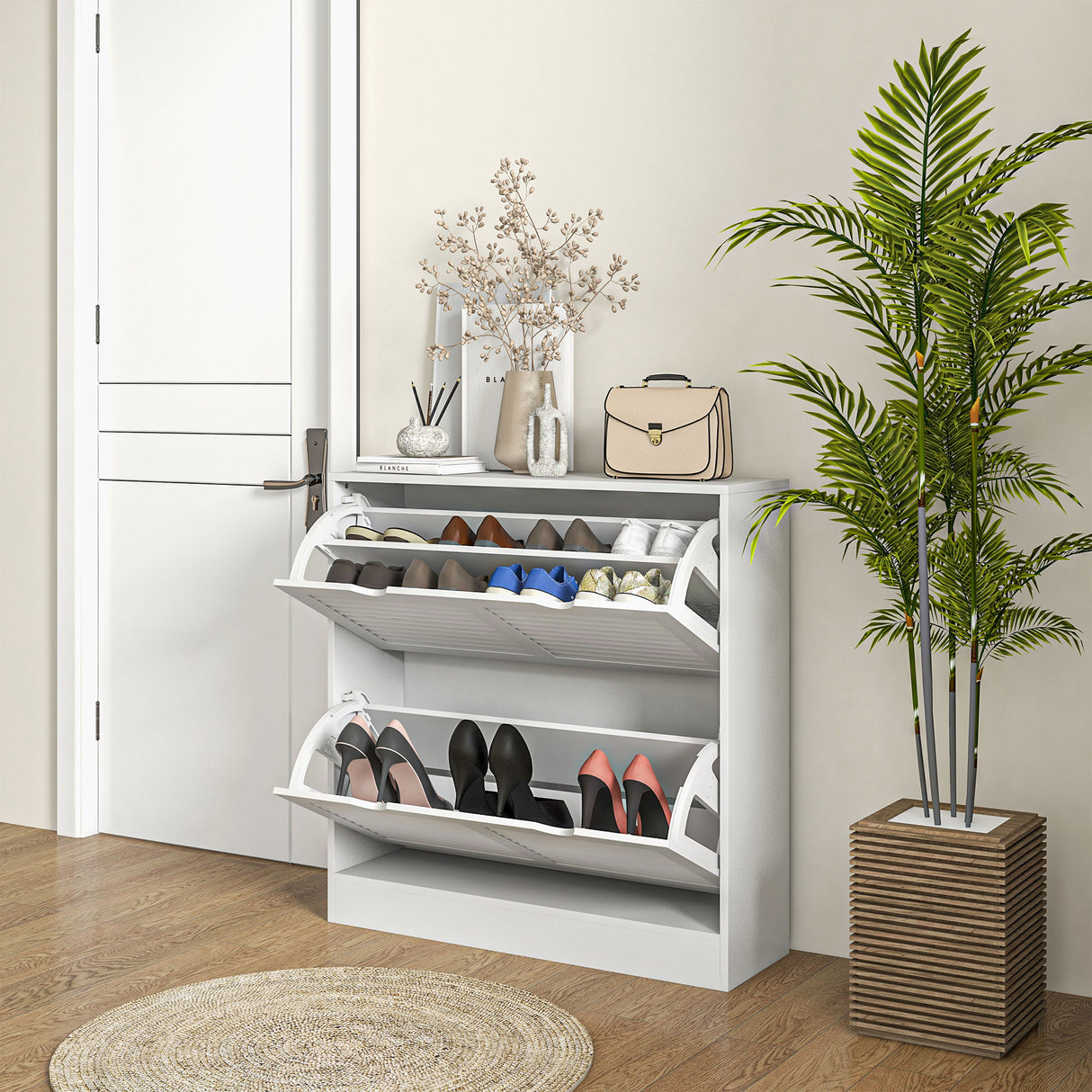 easycomfort easycomfort mobile scarpiera salvaspazio in legno per 16 paia di scarpe con 2 ante a ribalta 81 5x25x83cm bianco