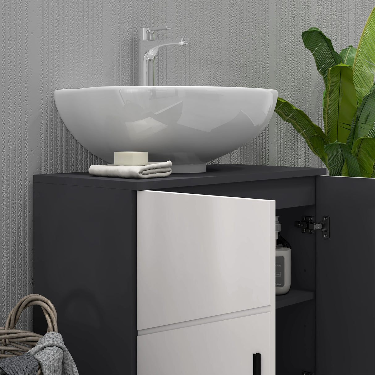 easycomfort easycomfort mobile sottolavabo bagno per piedistallo con armadietto 2 ante 60x30x60cm grigio