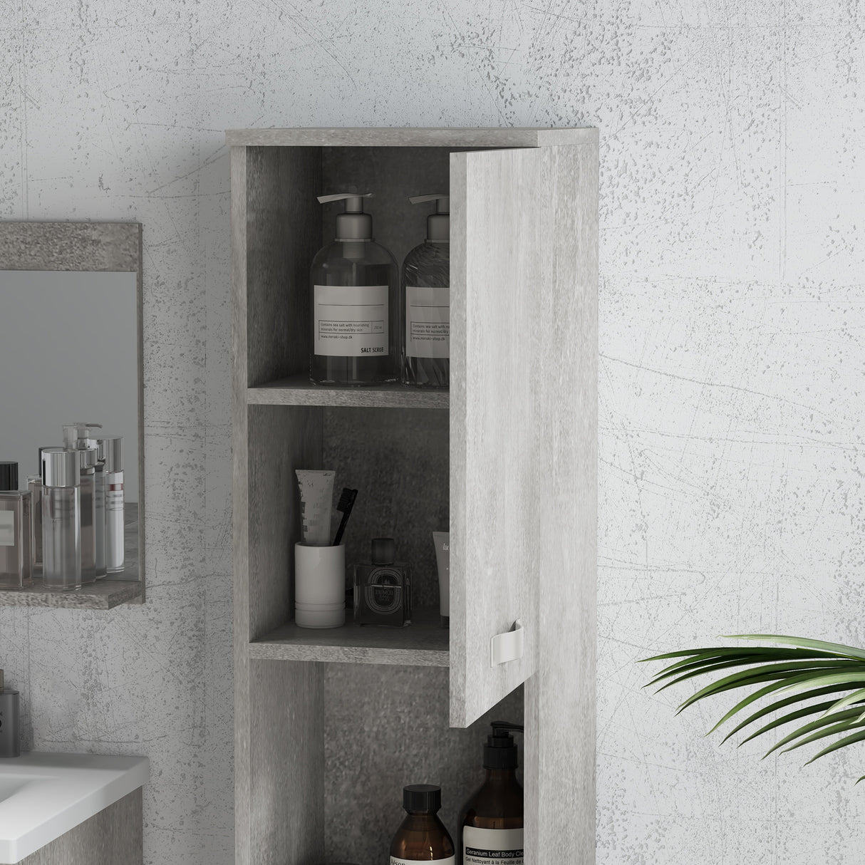 easycomfort easycomfort set mobili bagno da 4 pezzi con lavabo da 60cm mobiletto colonna bagno e specchiera in legno grigio