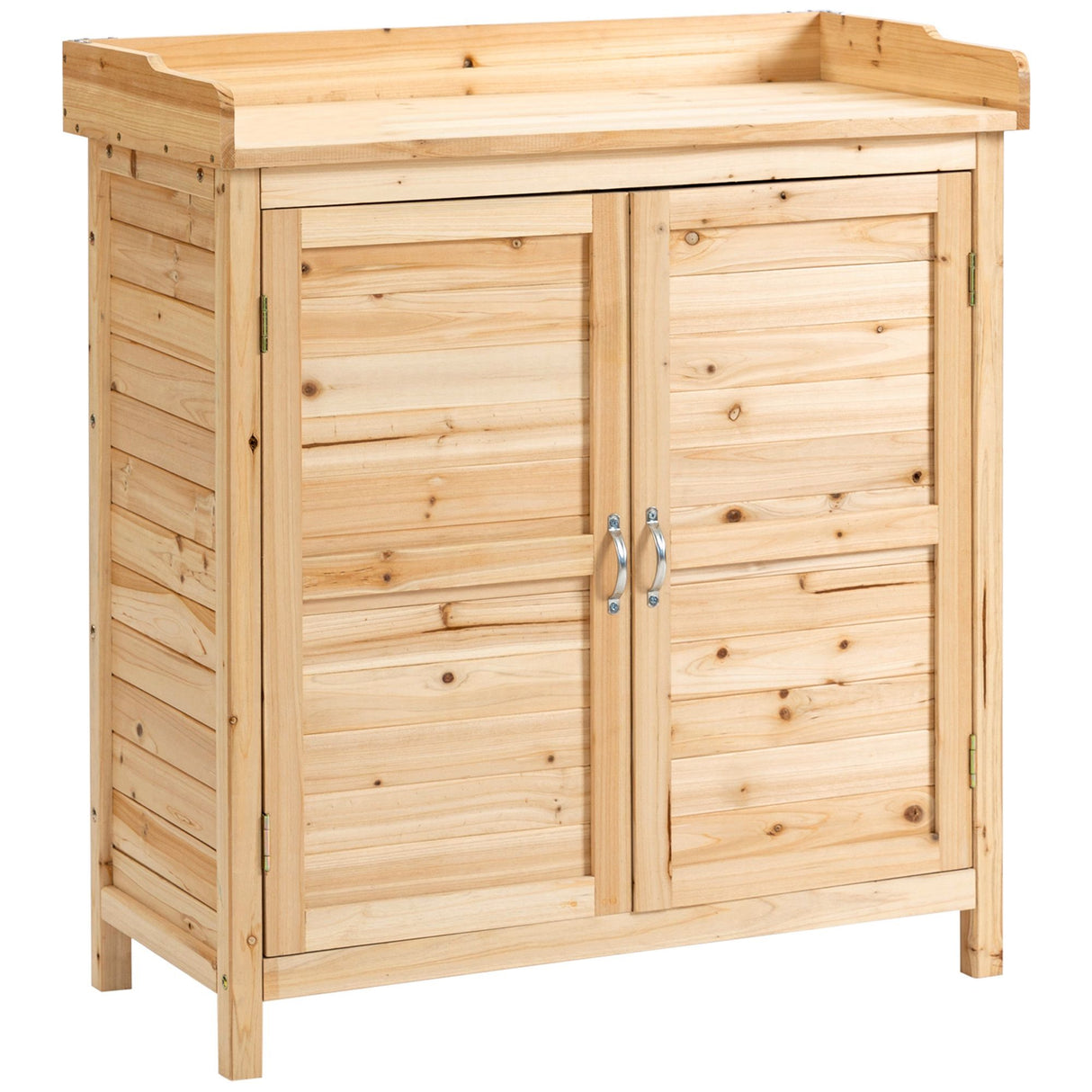 easycomfort easycomfort armadietto da esterno a 2 ripiani in legno di abete con design rialzato e 2 ante 83x40x92 cm