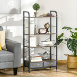 immagine-9-easycomfort-easycomfort-mobile-libreria-con-4-scaffali-e-2-cassetti-in-truciolato-acciaio-e-tessuto-effetto-lino-64x27-5x121-cm