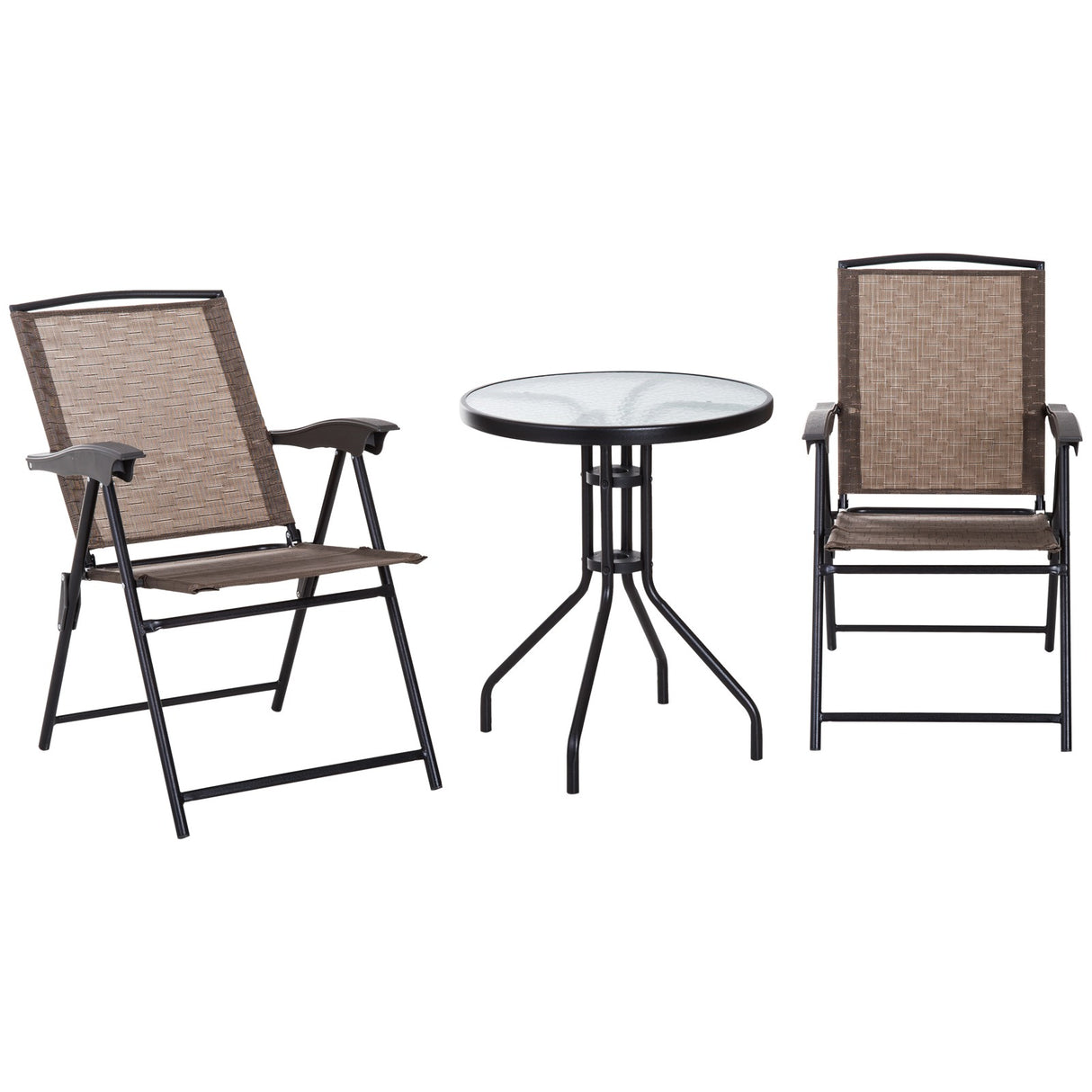 easycomfort easycomfort tavolino con 2 sedie set mobili 3pz pieghevole regolabile esterno textilene marrone