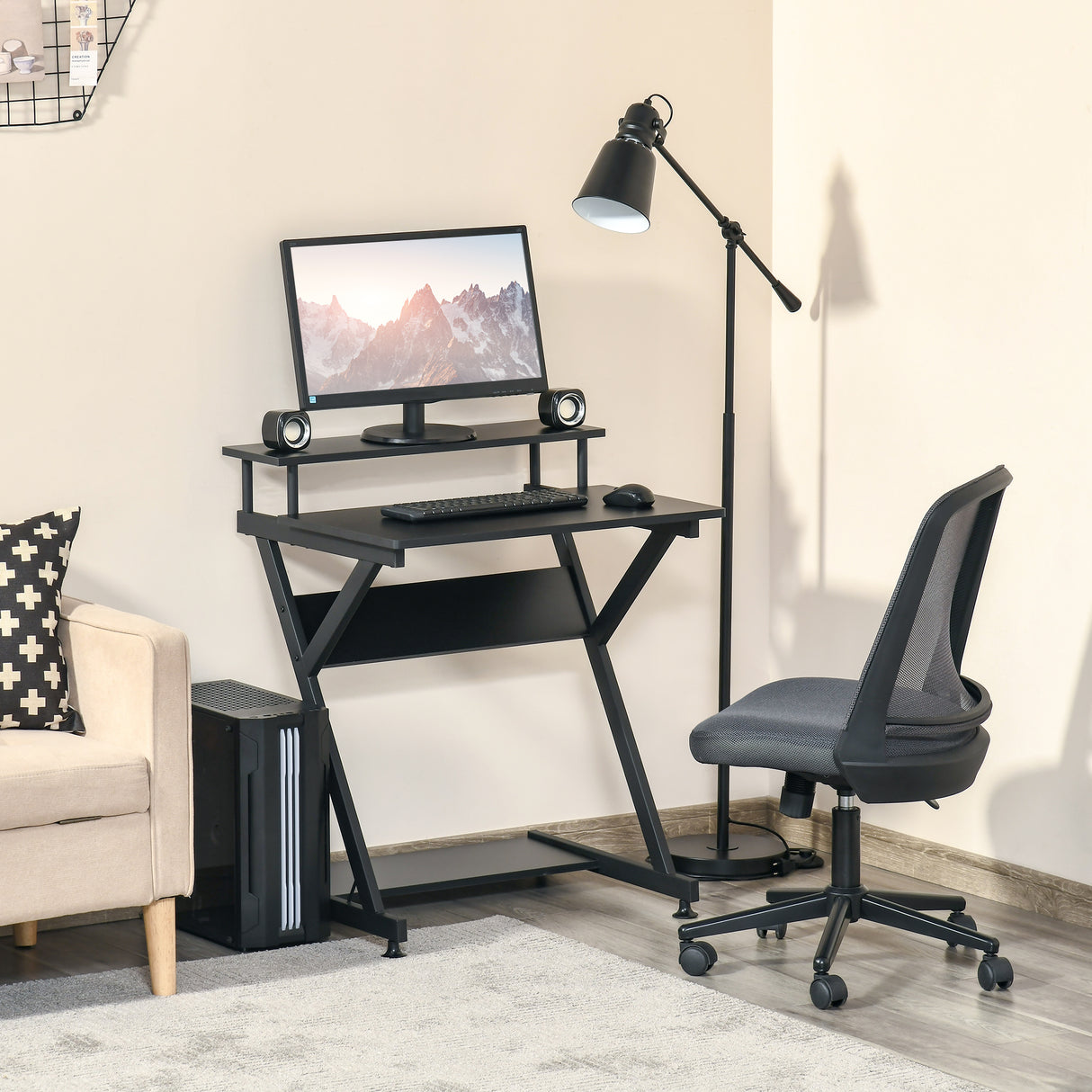 easycomfort easycomfort tavolo porta pc salvaspazio con ripiano monitor rialzato 70x60x85 5cm legno nero