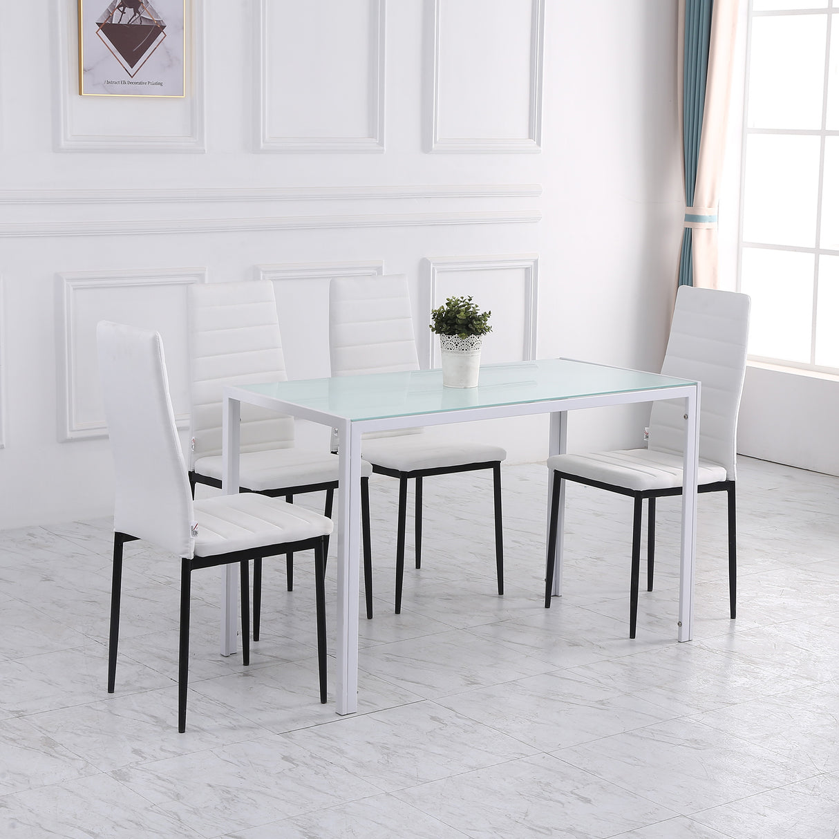 easycomfort easycomfort tavolo rettangolare da 4 persone per cucina e soggiorno tavolo moderno in metallo e vetro temperato 120x60x75 cm bianco