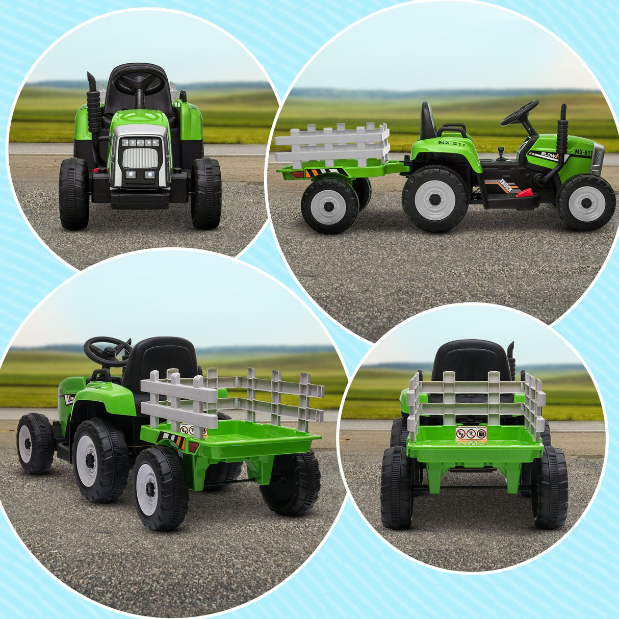 easycomfort easycomfort trattore elettrico per bambini 3 6 anni con rimorchio rimovibile batteria 12v e telecomando verde